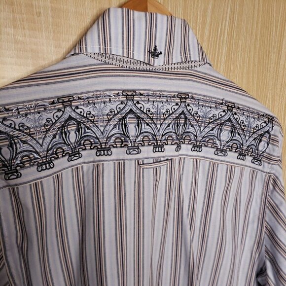 English Laundry Christopher Wick Mens Embroidered Striped Button Down Large - Picture 5 of 9